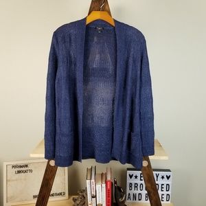Talbots Blue Open Front Long Sleeve Linen Sweater
